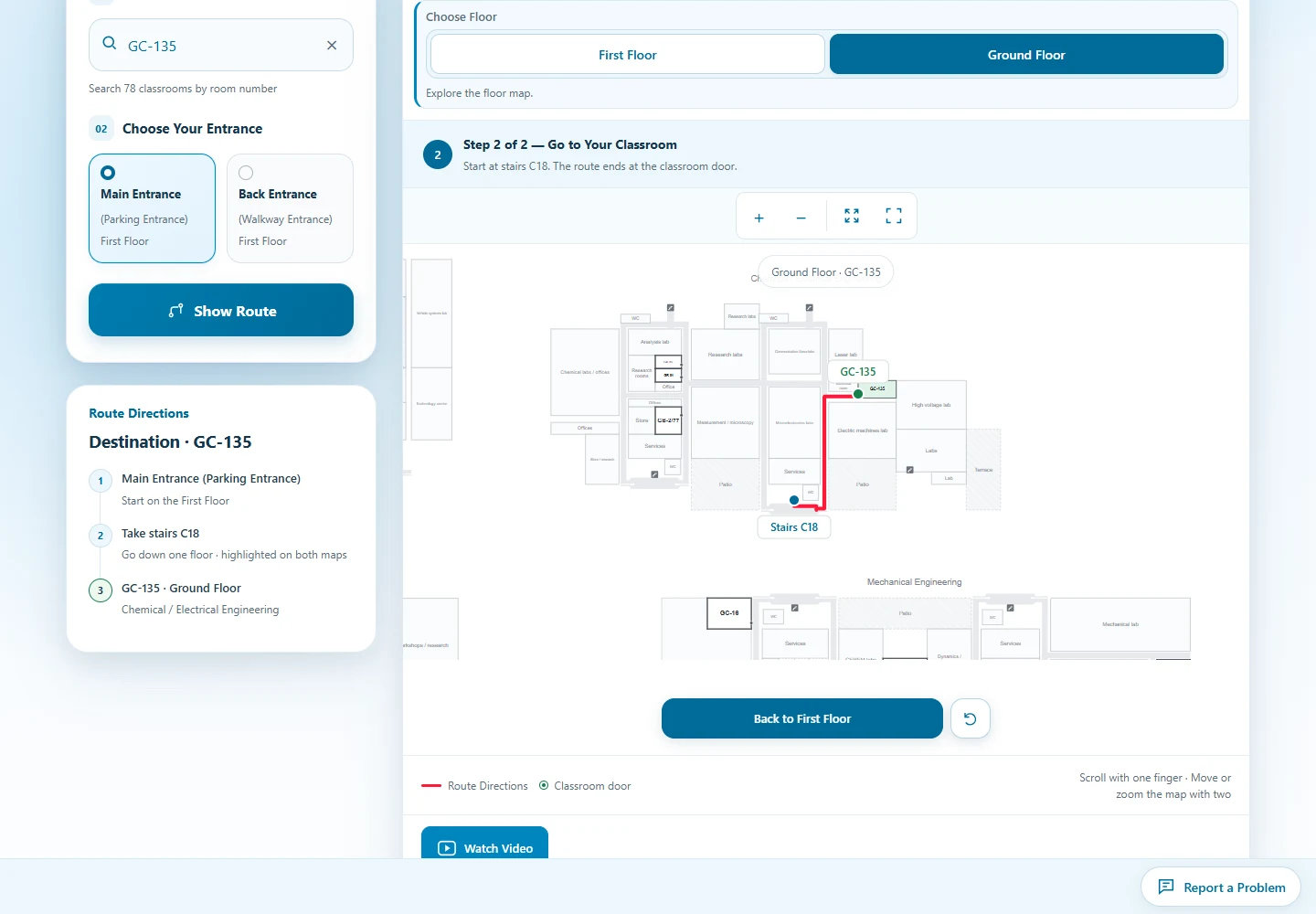 Actual Massar desktop website displaying the navigation map and route controls